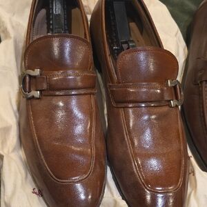 Salvatore Ferragamo Chestnut Leather Loafers with Buckle